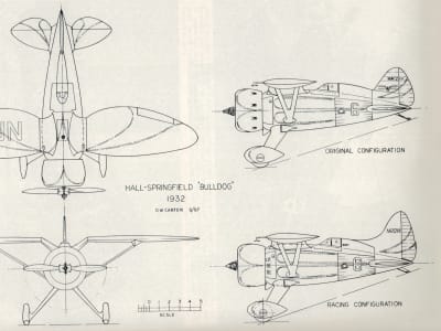 Hall Bulldog 3-view drawing by DW Carter, 1967